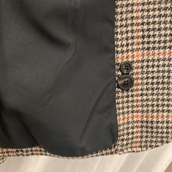Vintage L.L. Bean Wool Women's Blazer Black Pink Cream Houndstooth Size L - Picture 5 of 8